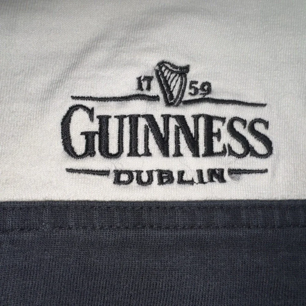 Vintage Guinness Men's Polo Shirt Striped Black White Rugby Long Sleeve Size XL